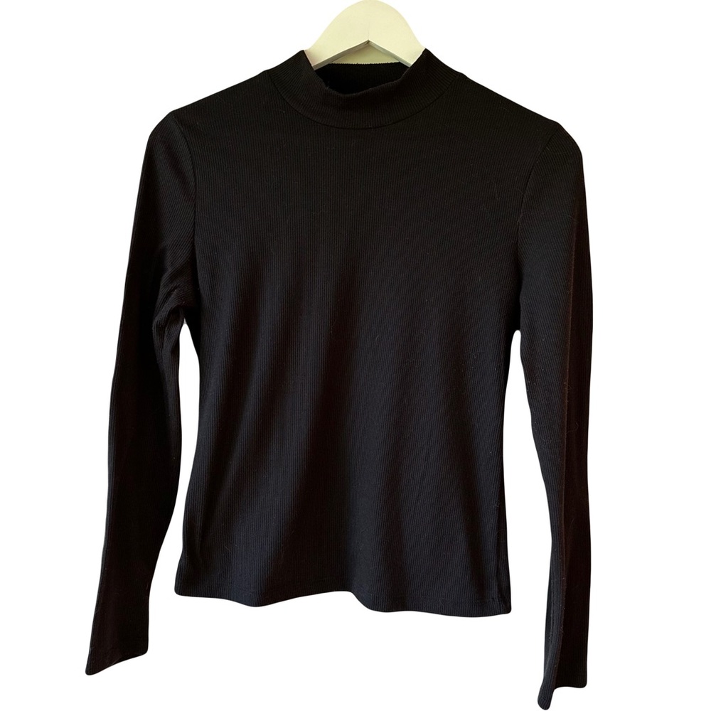 Basic Black High Neck Long Sleeve Top